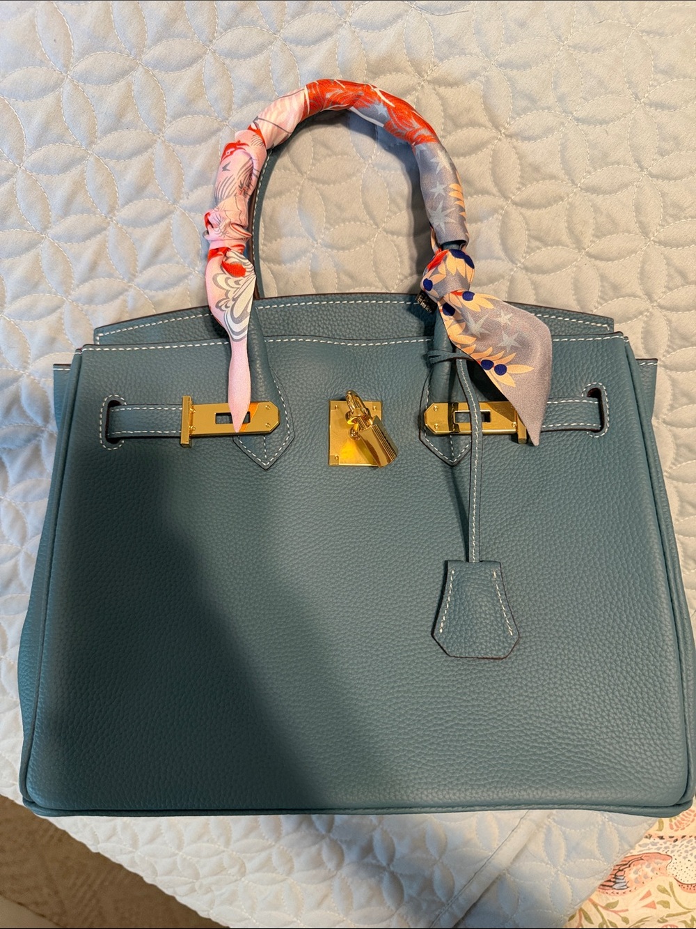 The Vault Label Blake Structured Top-Handle Tote Bag in Teal with Gold Hardware
